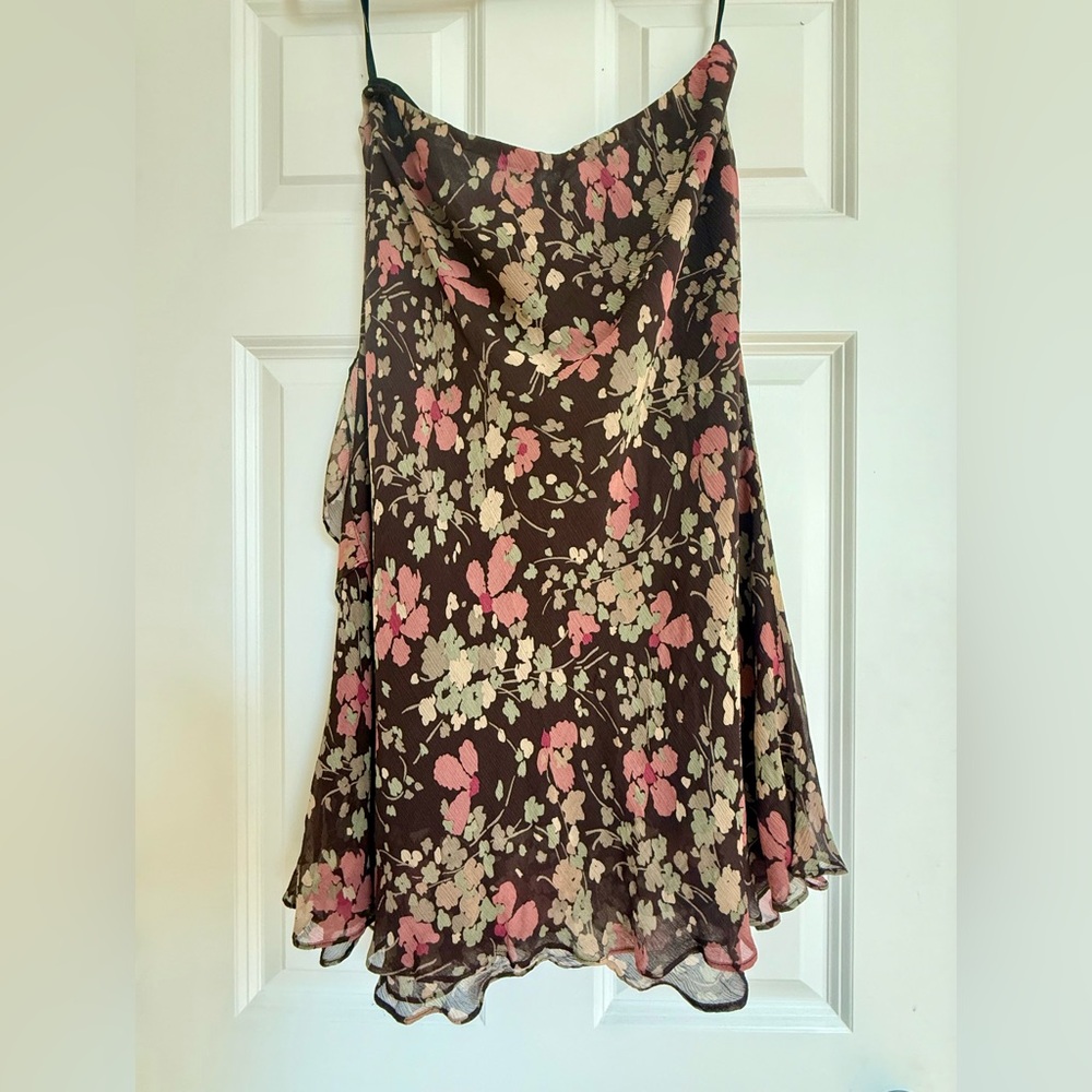 Beautiful Ralph Lauren Silk Asymmetrical Floral Skirt - Brown, Pink and Yellow